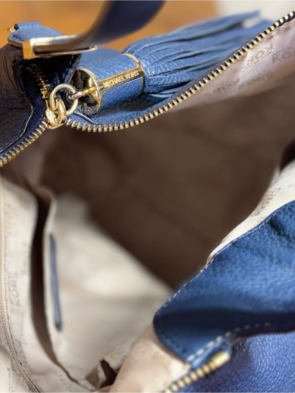 Michael Kors Navy Pebbled Leather Hobo with Tassel